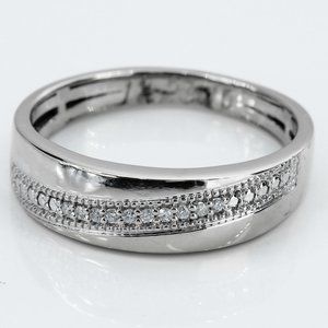 14k White Gold Pavé Diamond Milgrain Wedding / Anniversary Band Ring